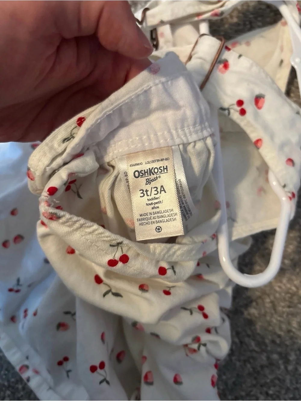 OshKosh B'gosh Cream Overall Dress with Red Cherry Print
